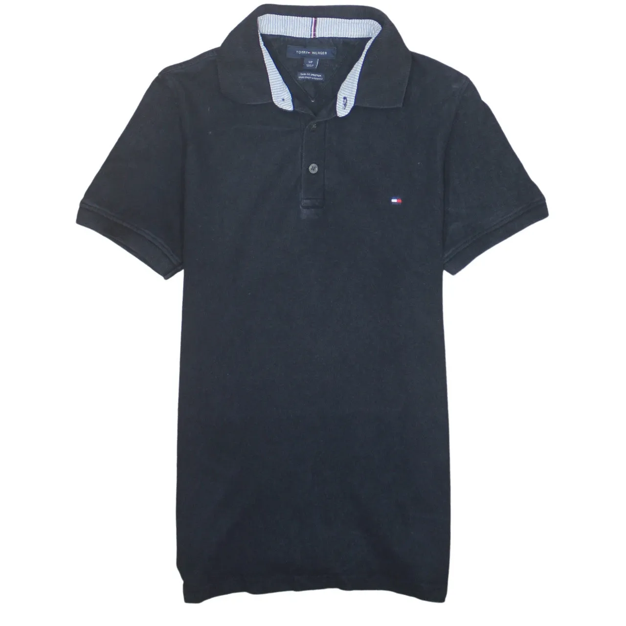 Tommy Hilfiger 90's Short Sleeves Quarter Button Polo Shirt Small Navy Blue sold by Vintage Club