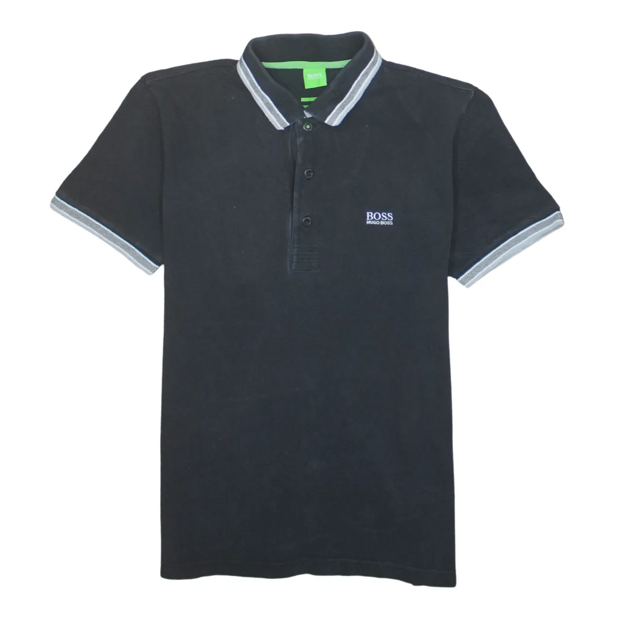 HUGO BOSS 90's Short Sleeves Quarter Button Polo Shirt Medium Black sold by Vintage Club
