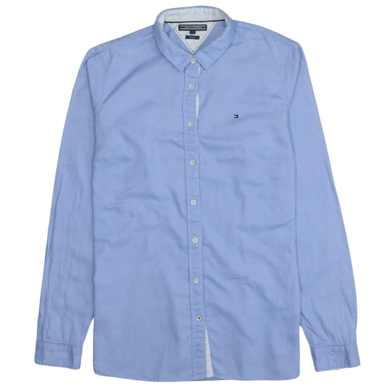 Tommy Hilfiger 90's Long Sleeve Button Up Shirt Small Blue sold by Vintage Club