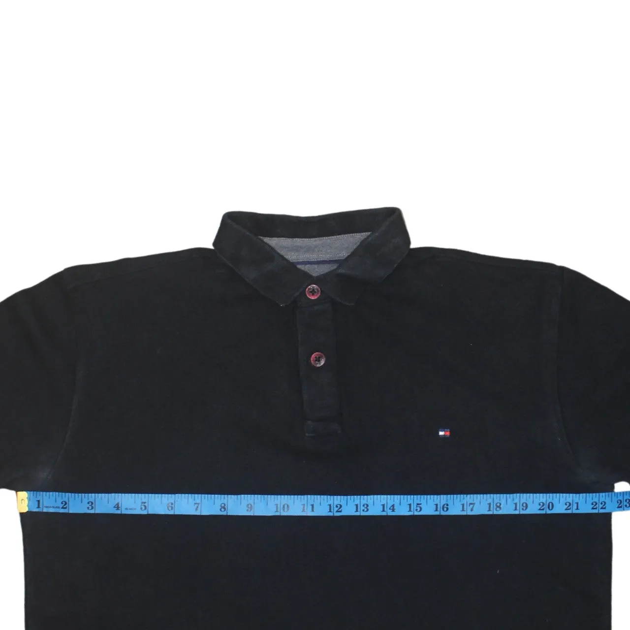 Tommy Hilfiger 90's Short Sleeves Quarter Button Polo Shirt XLarge Black sold by Vintage Club product image thumbnail 5