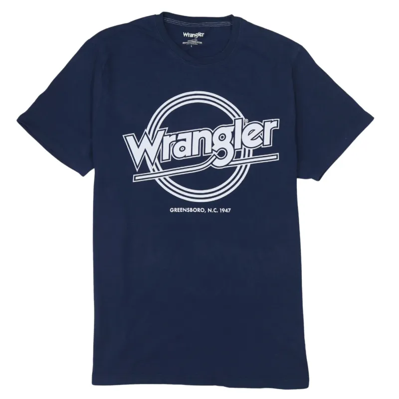 Wrangler 90's Spellout Short Sleeves T Shirt Large Navy Blue sold by Vintage Club