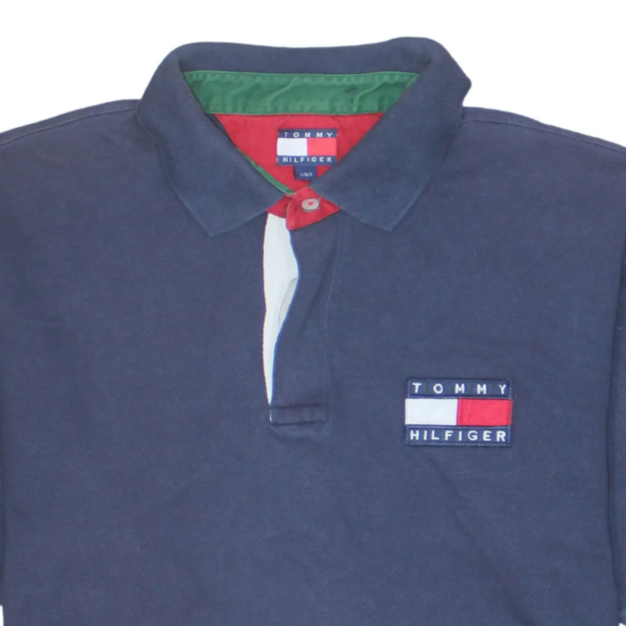 Tommy Hilfiger 90's Short Sleeves Quarter Button Polo Shirt Large Navy Blue sold by Vintage Club product image thumbnail 3