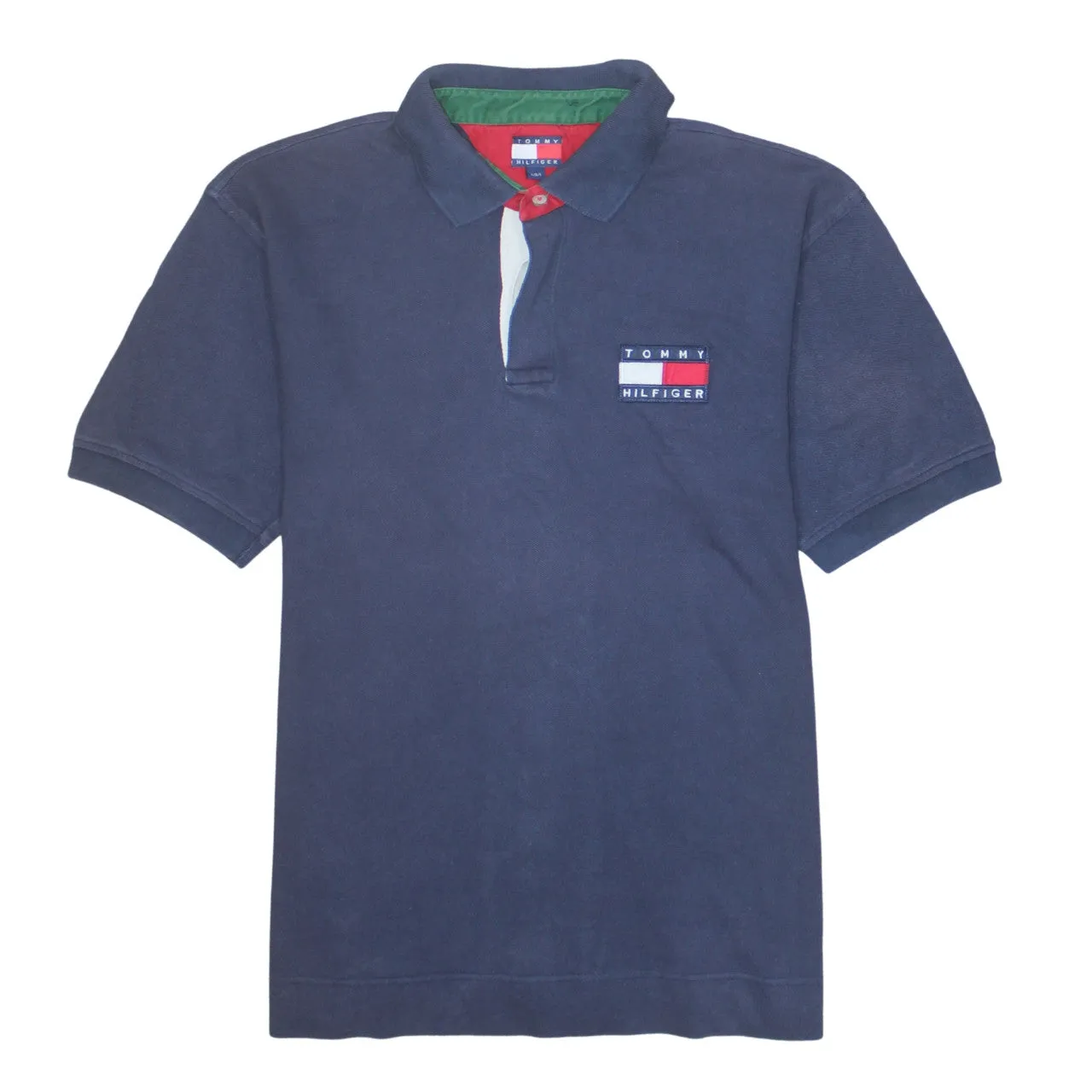 Tommy Hilfiger 90's Short Sleeves Quarter Button Polo Shirt Large Navy Blue sold by Vintage Club