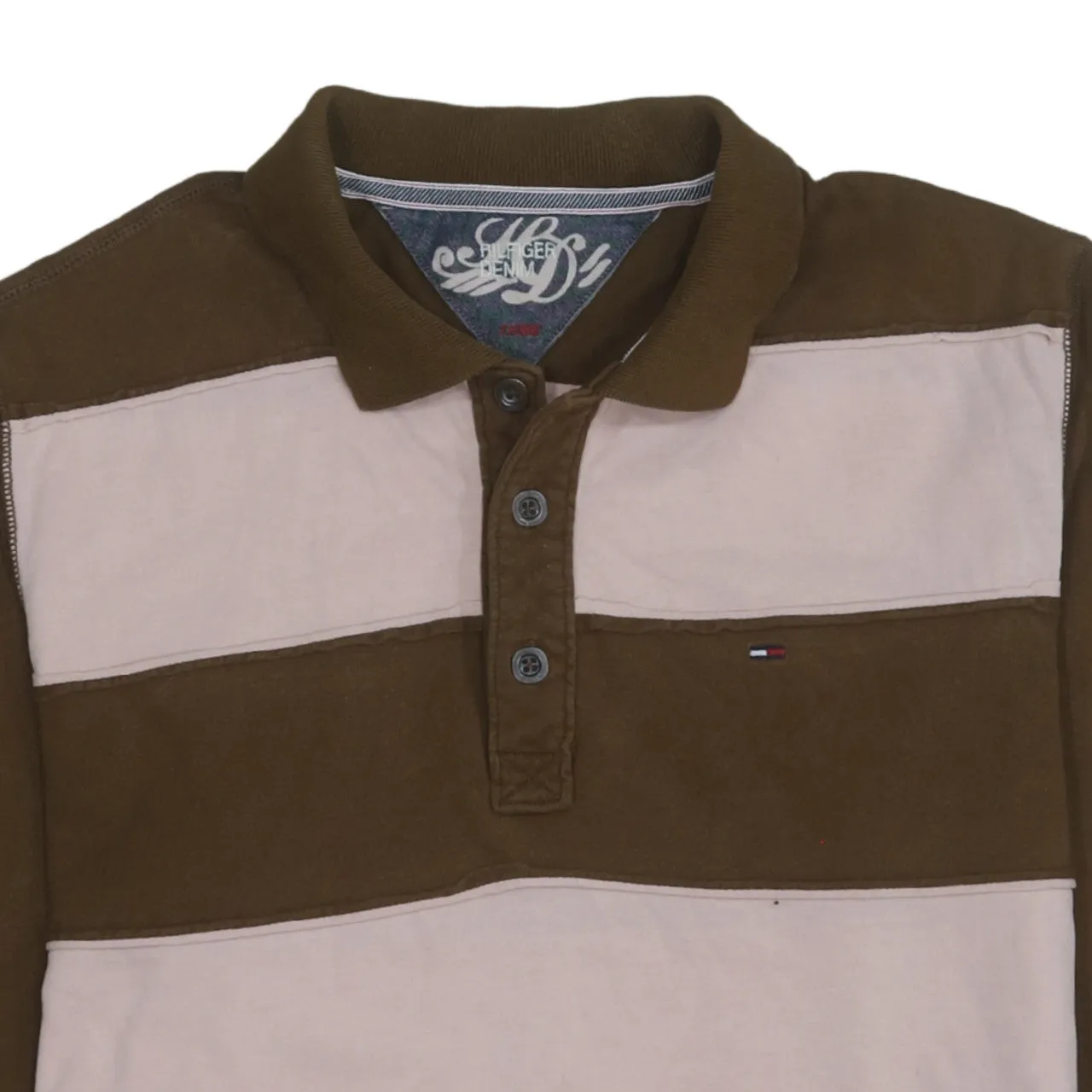 Tommy Hilfiger 90's Long Sleeve Quarter Button Polo Shirt Large Brown sold by Vintage Club product image thumbnail 3
