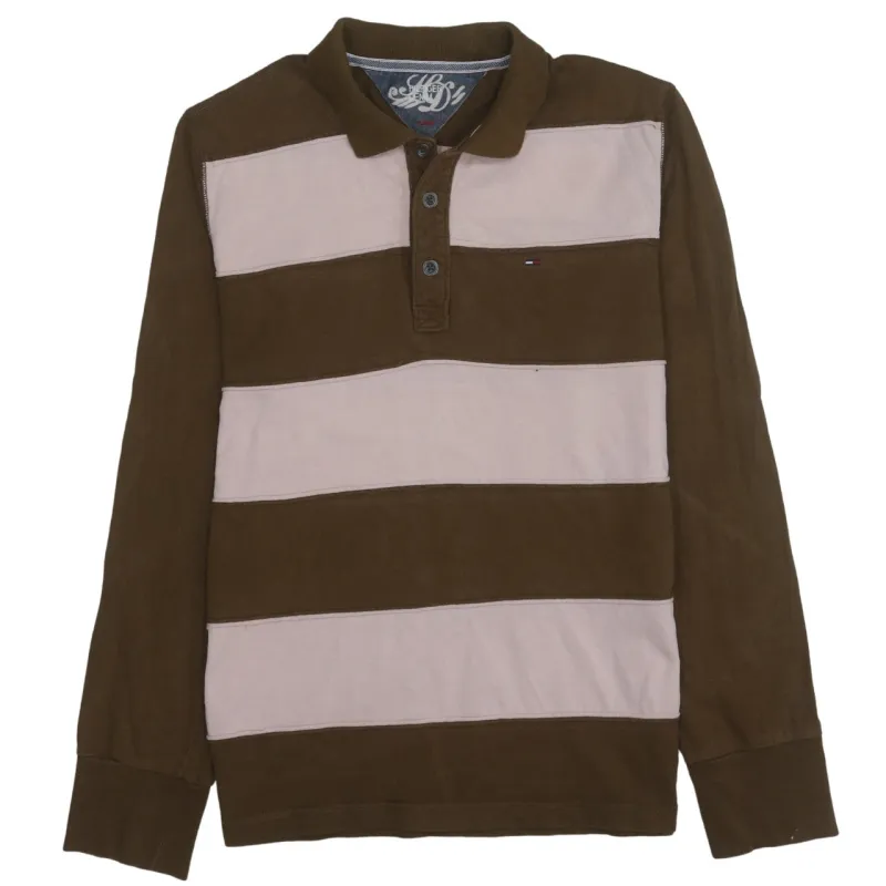 Tommy Hilfiger 90's Long Sleeve Quarter Button Polo Shirt Large Brown made by Tommy Hilfiger
