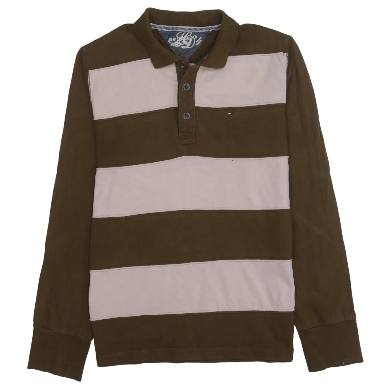 Tommy Hilfiger 90's Long Sleeve Quarter Button Polo Shirt Large Brown sold by Vintage Club