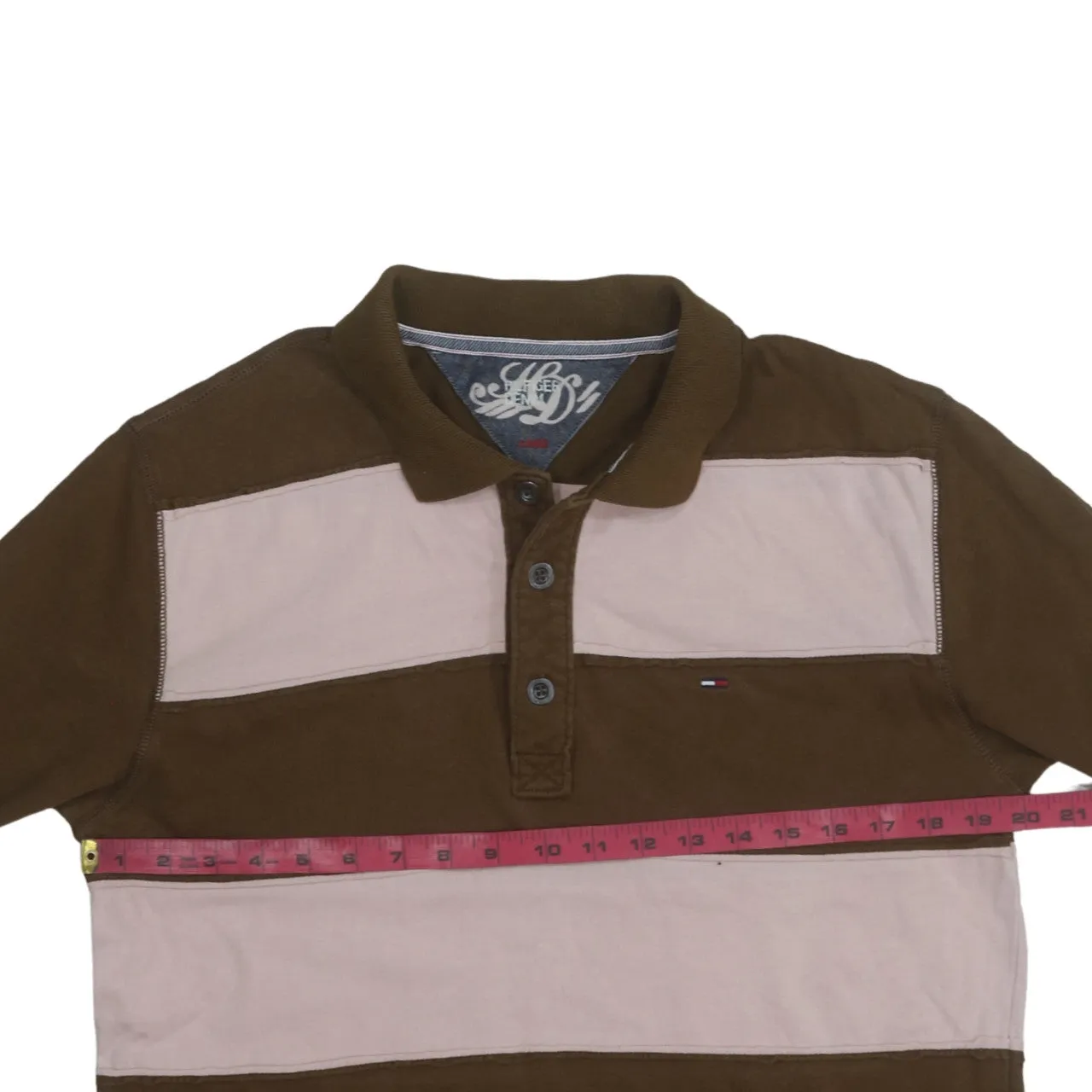 Tommy Hilfiger 90's Long Sleeve Quarter Button Polo Shirt Large Brown sold by Vintage Club product image thumbnail 5
