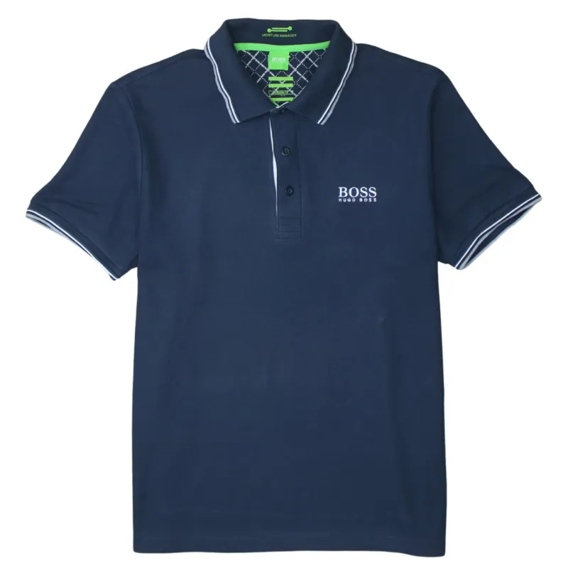 HUGO BOSS 90's Short Sleeves Quarter Button Polo Shirt XLarge Blue sold by Vintage Club