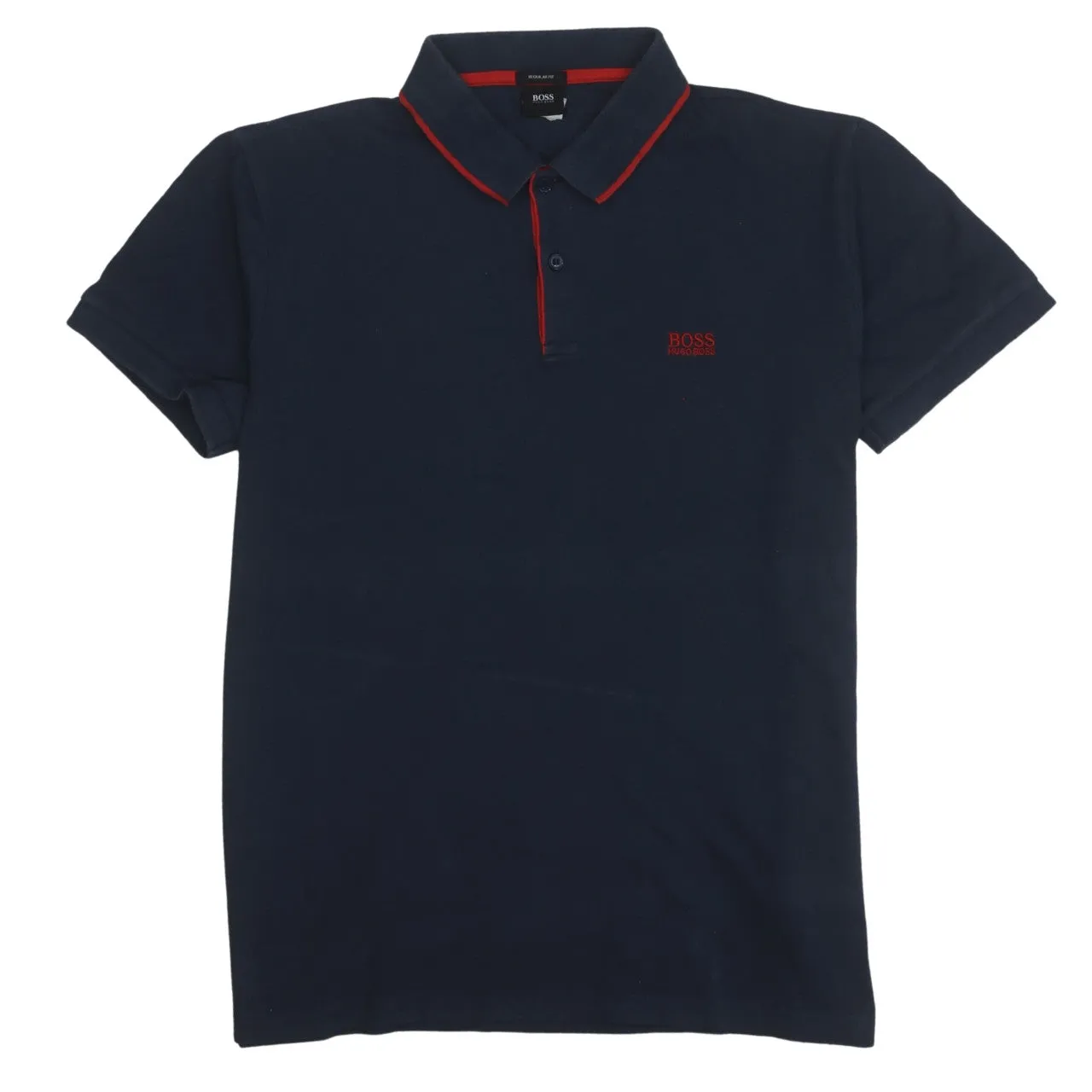 HUGO BOSS 90's Short Sleeves Quarter Button Polo Shirt XLarge Navy Blue sold by Vintage Club
