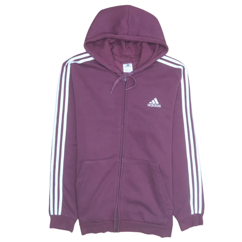 Adidas 90's Striped Sleeve Full Zip Up Hoodie XLarge Burgundy Red made by Adidas