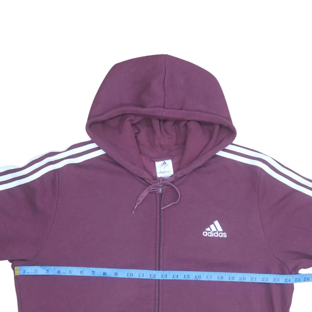 Adidas 90's Striped Sleeve Full Zip Up Hoodie XLarge Burgundy Red sold by Vintage Club product image thumbnail 5