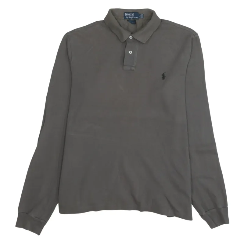 Polo Ralph Lauren 90's Long Sleeve Quarter Button Polo Shirt Large Grey sold by Vintage Club