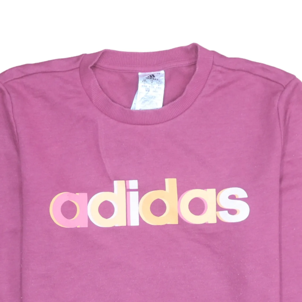 Adidas Pink Sweatshirt Women's Medium Printed Logo Crewneck Ribbed Cuffs Pullover Top sold by Vintage Club product image thumbnail 3