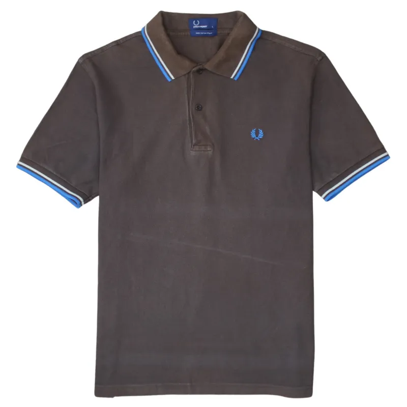 FRED PERRY 90's Short Sleeves Quarter Button Polo Shirt Large Brown sold by Vintage Club
