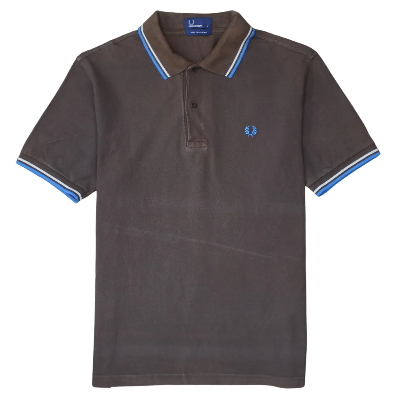 FRED PERRY 90's Short Sleeves Quarter Button Polo Shirt Large Brown sold by Vintage Club