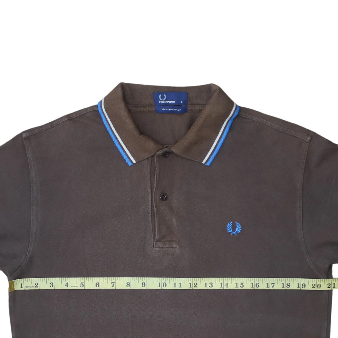 FRED PERRY 90's Short Sleeves Quarter Button Polo Shirt Large Brown sold by Vintage Club product image thumbnail 5