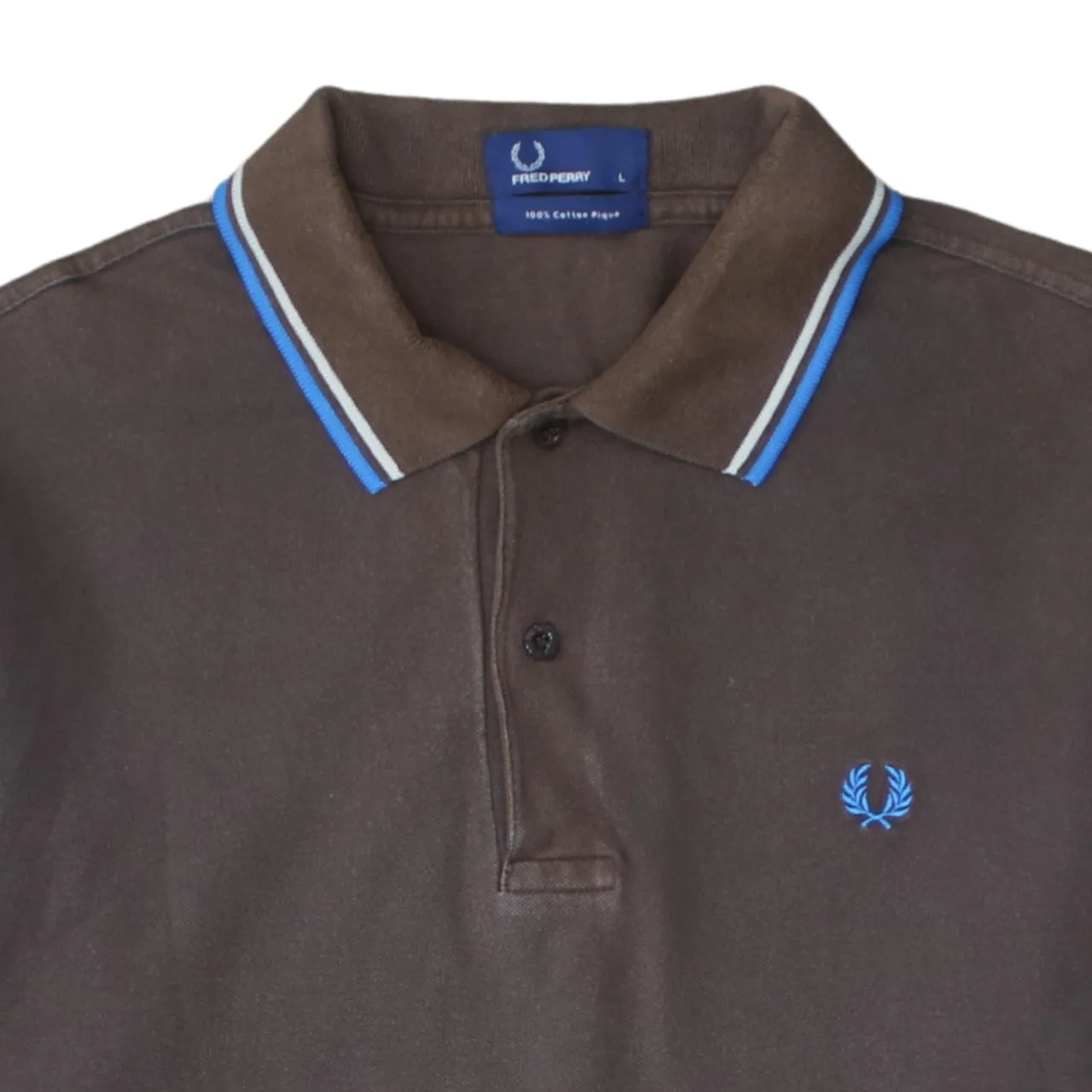FRED PERRY 90's Short Sleeves Quarter Button Polo Shirt Large Brown sold by Vintage Club product image thumbnail 3