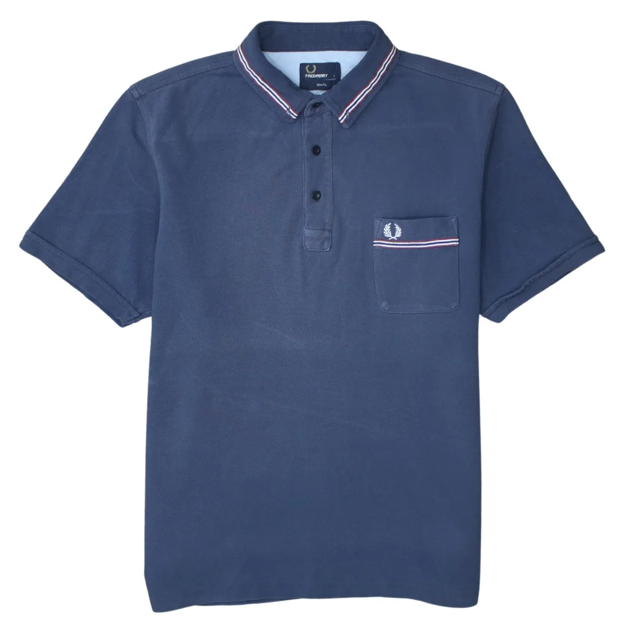 FRED PERRY 90's Short Sleeves Quarter Button Polo Shirt Large Navy Blue sold by Vintage Club