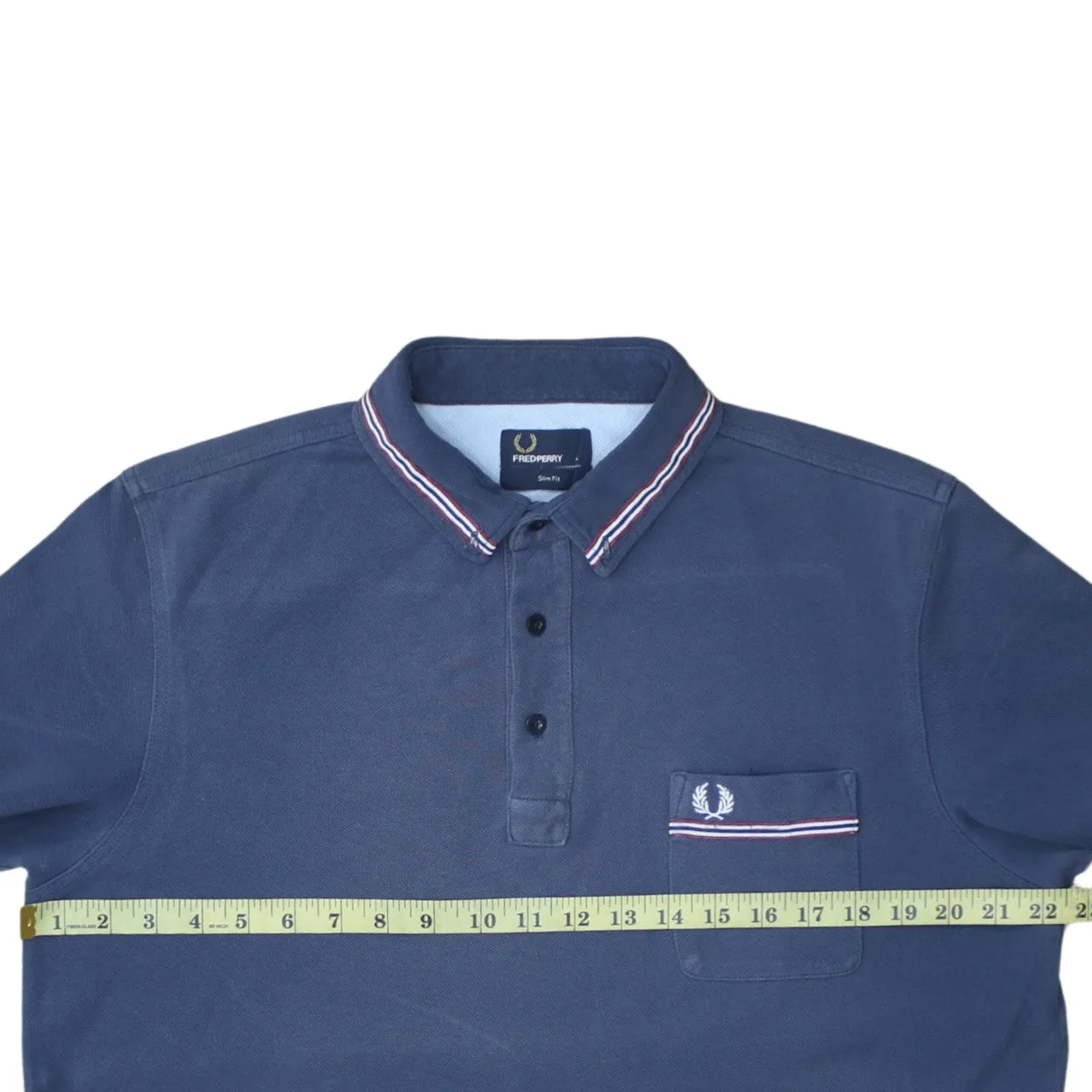 FRED PERRY 90's Short Sleeves Quarter Button Polo Shirt Large Navy Blue sold by Vintage Club product image thumbnail 5