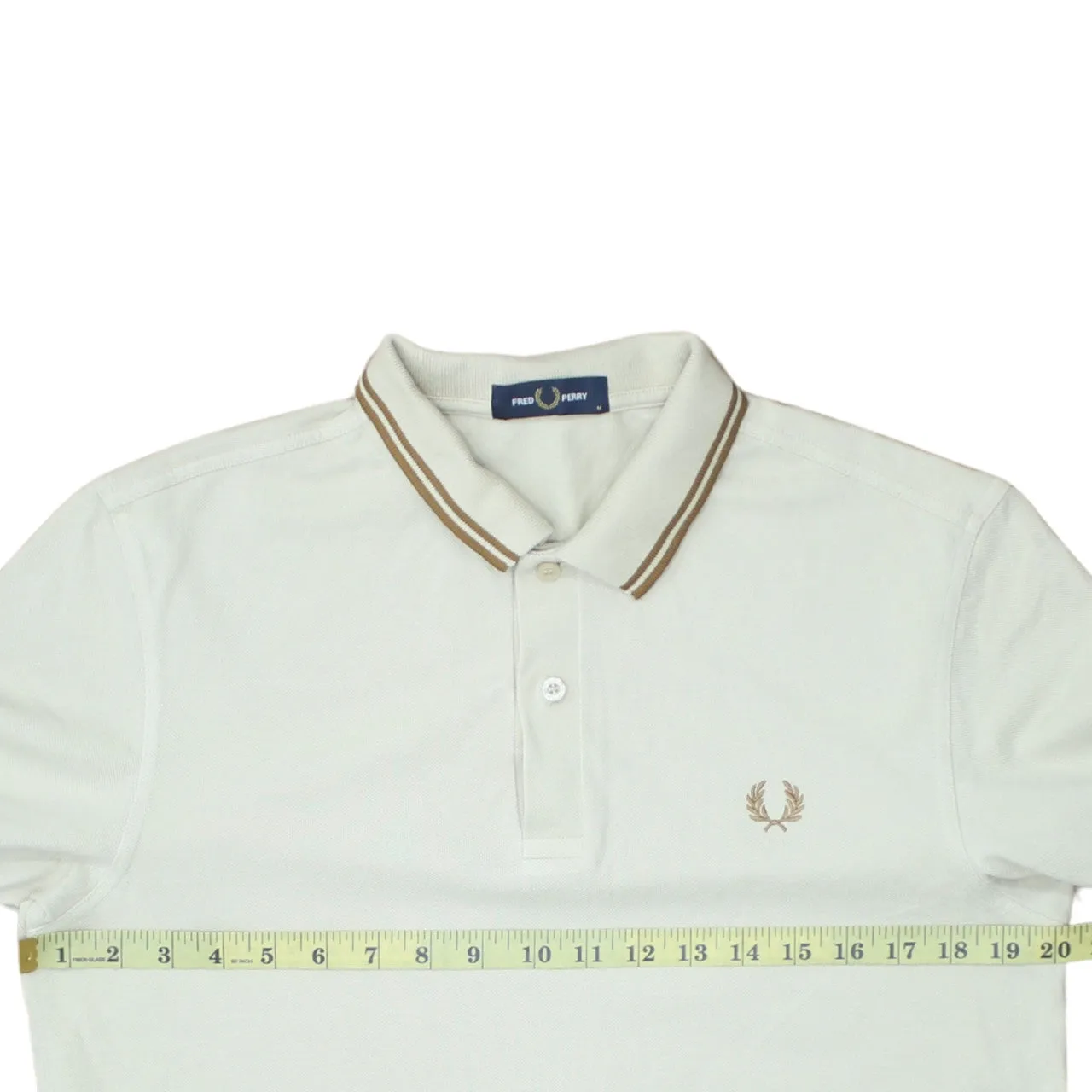 FRED PERRY 90's Short Sleeves Quarter Button Polo Shirt Medium Beige Cream sold by Vintage Club product image thumbnail 5