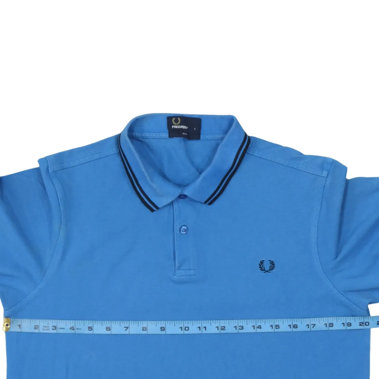FRED PERRY 90's Short Sleeves Quarter Button Polo Shirt Large Blue sold by Vintage Club product image thumbnail 5