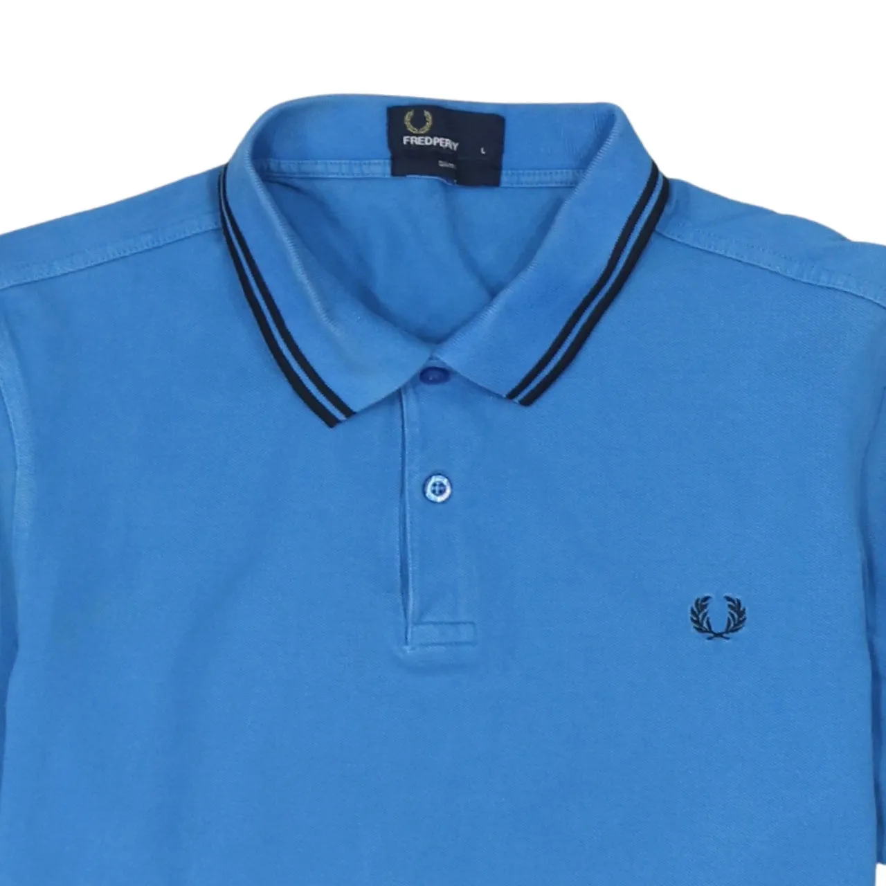 FRED PERRY 90's Short Sleeves Quarter Button Polo Shirt Large Blue sold by Vintage Club product image thumbnail 3