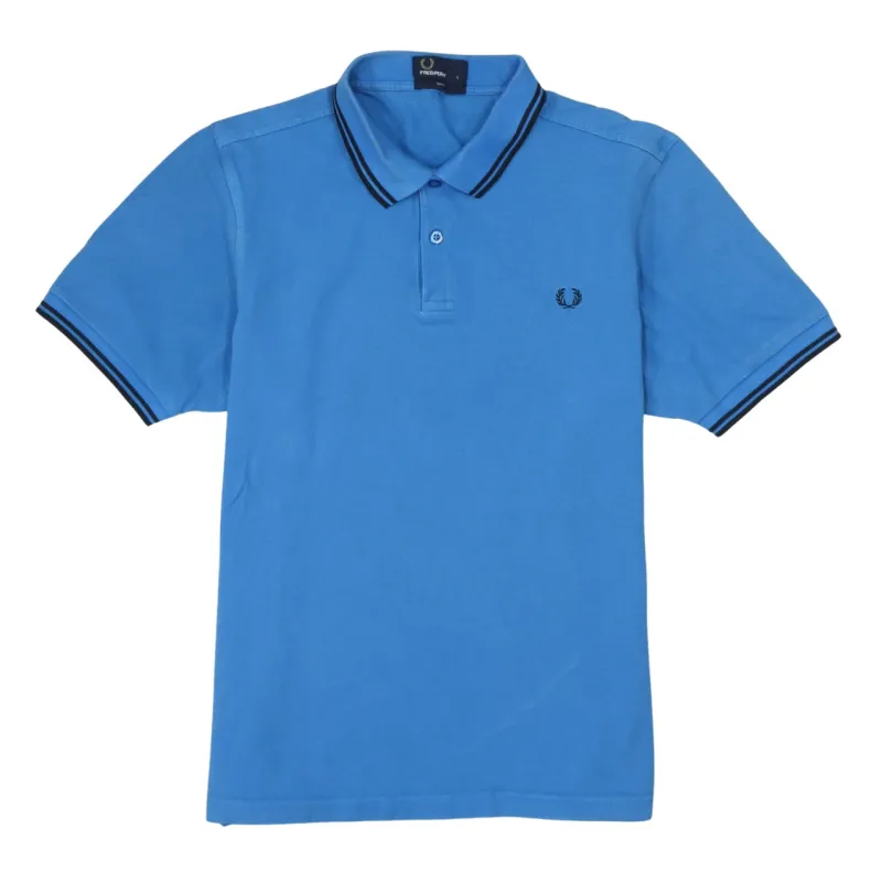 FRED PERRY 90's Short Sleeves Quarter Button Polo Shirt Large Blue sold by Vintage Club