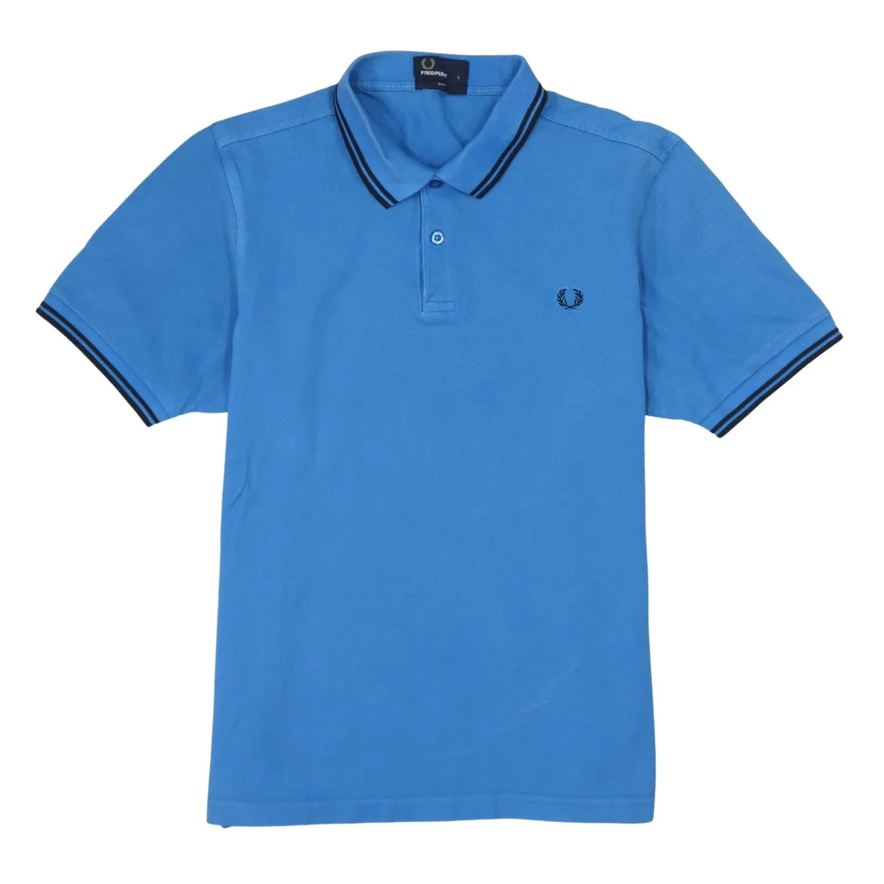 FRED PERRY 90's Short Sleeves Quarter Button Polo Shirt Large Blue sold by Vintage Club