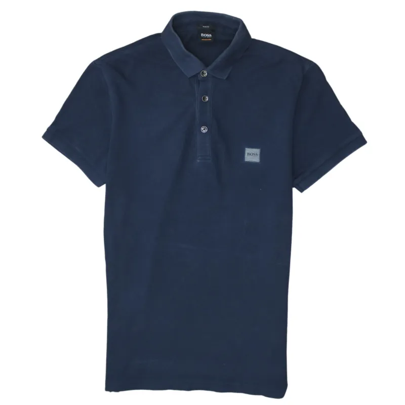 HUGO BOSS 90's Short Sleeves Quarter Button Polo Shirt Small Navy Blue sold by Vintage Club
