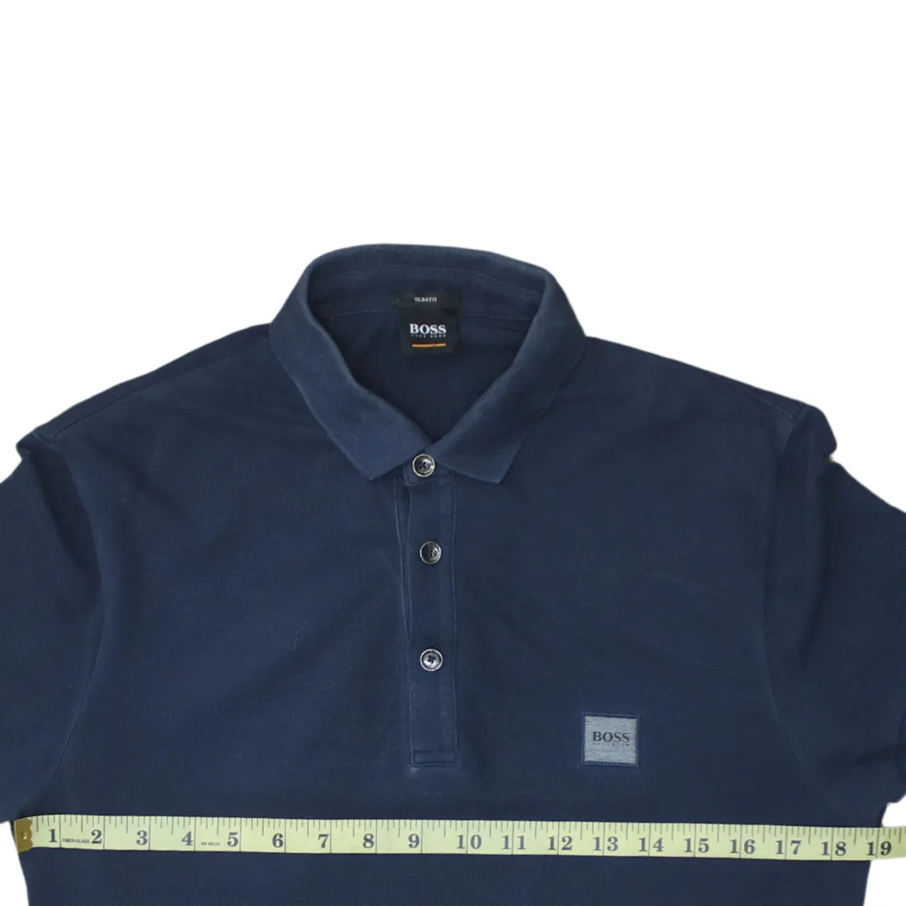HUGO BOSS 90's Short Sleeves Quarter Button Polo Shirt Small Navy Blue sold by Vintage Club product image thumbnail 5