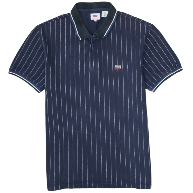 Levi's 90's Short Sleeves Quarter Button Polo Shirt Large Navy Blue sold by Vintage Club