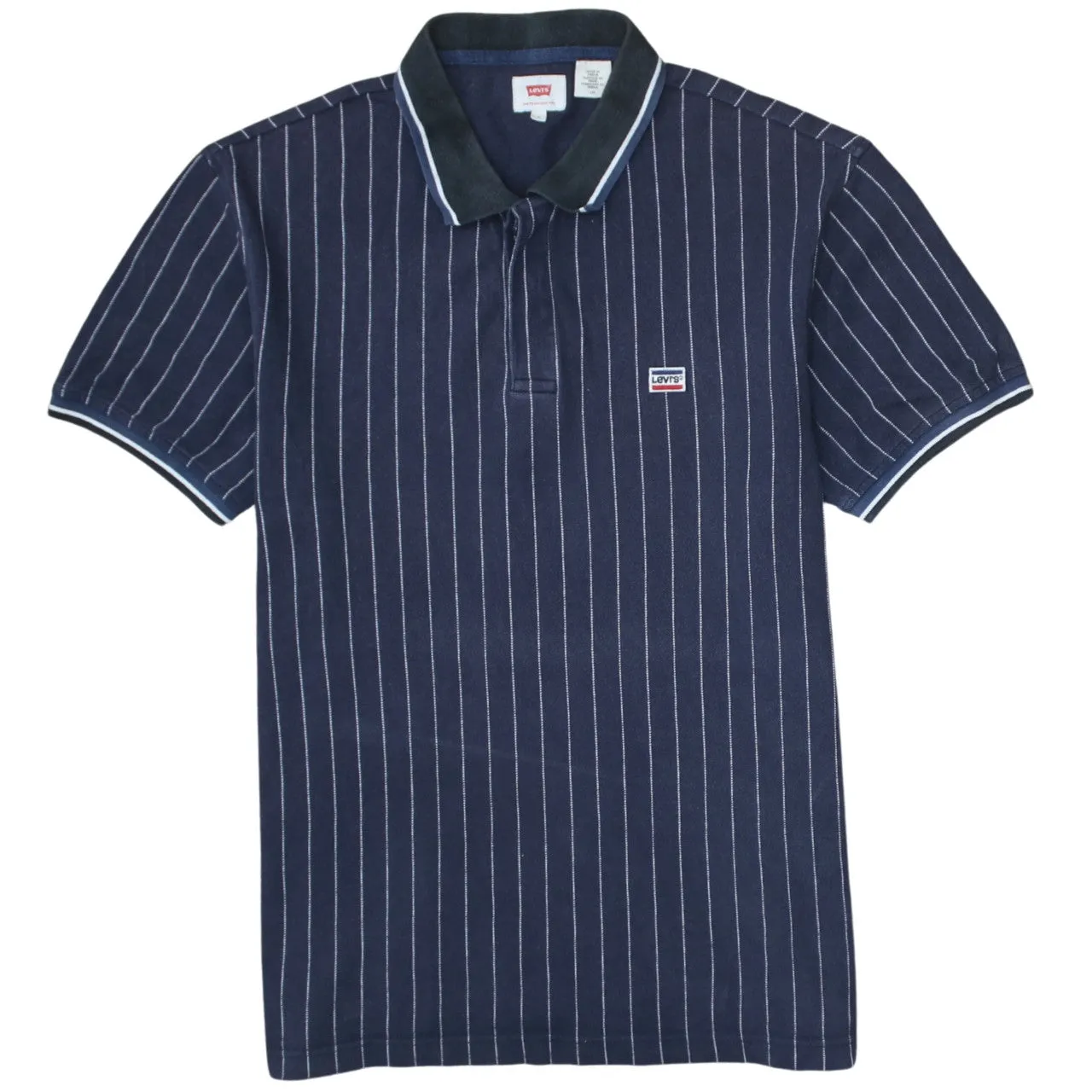 Levi's 90's Short Sleeves Quarter Button Polo Shirt Large Navy Blue sold by Vintage Club