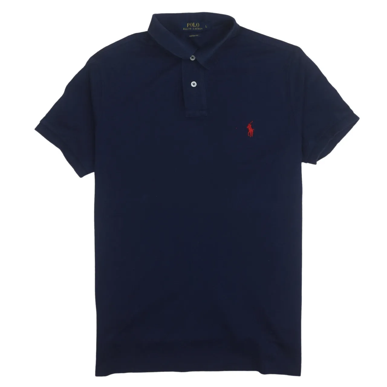 Polo Ralph Lauren 90's Short Sleeves Quarter Button Polo Shirt Large Navy Blue sold by Vintage Club