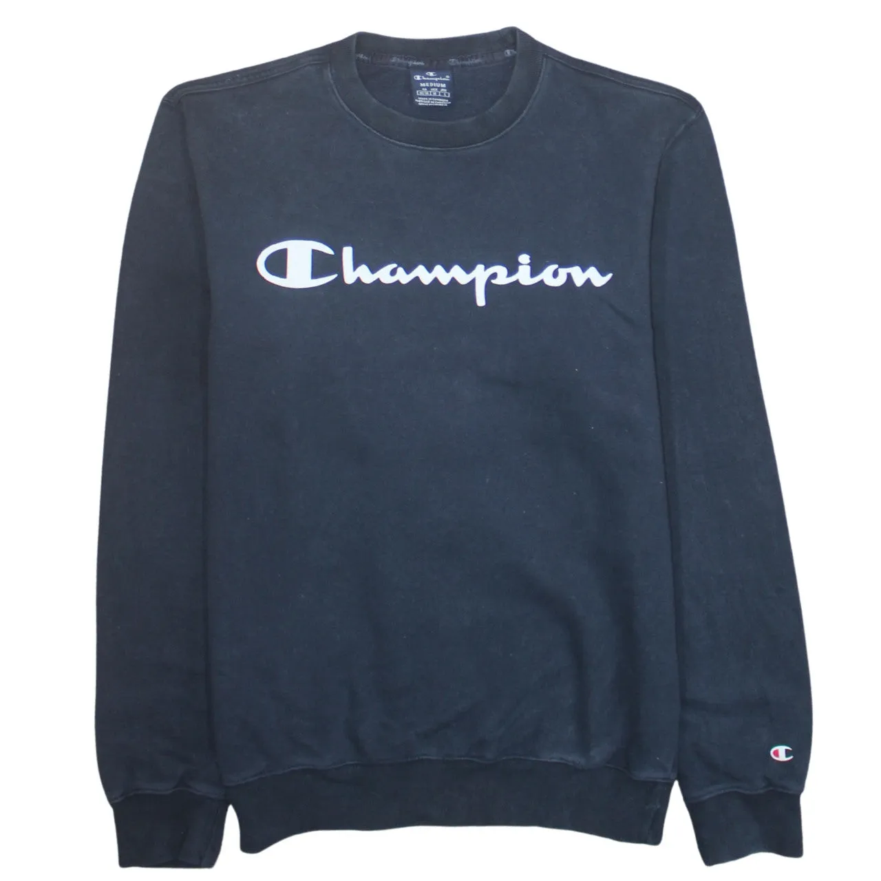 Champion 90's Spellout Crew Neck Sweatshirt Medium Navy Blue sold by Vintage Club