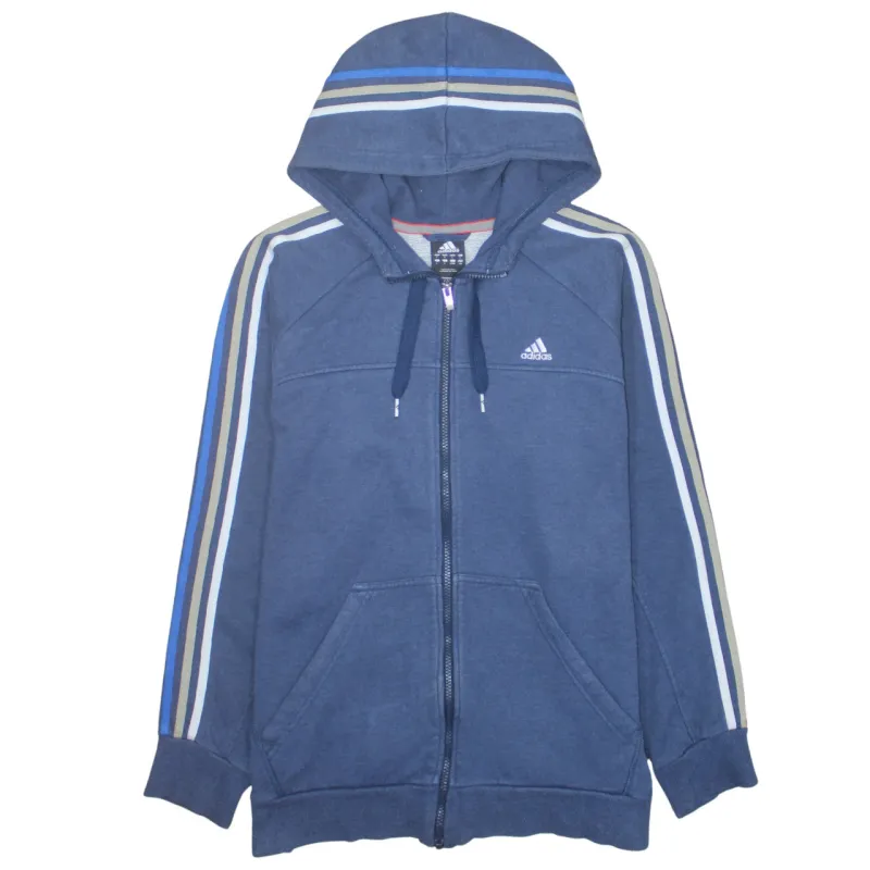 Adidas 90's Striped Sleeve Full Zip Up Hoodie Large Blue sold by Vintage Club