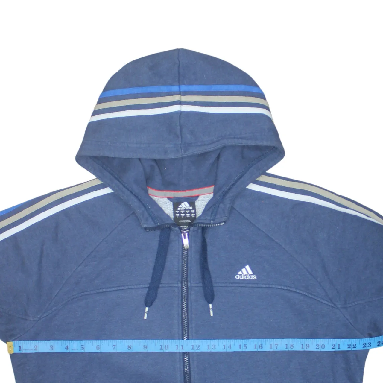 Adidas 90's Striped Sleeve Full Zip Up Hoodie Large Blue sold by Vintage Club product image thumbnail 5