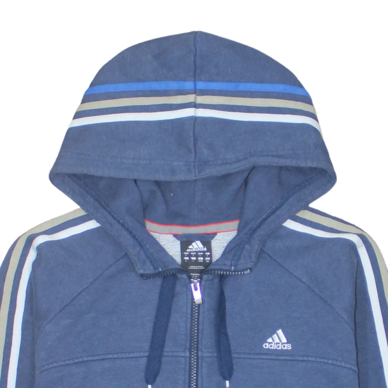 Adidas 90's Striped Sleeve Full Zip Up Hoodie Large Blue sold by Vintage Club product image thumbnail 3