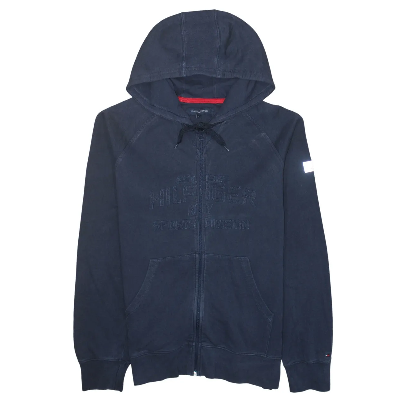 Tommy Hilfiger 90's Drawstring Pockets Full Zip Up Hoodie Large Navy Blue sold by Vintage Club