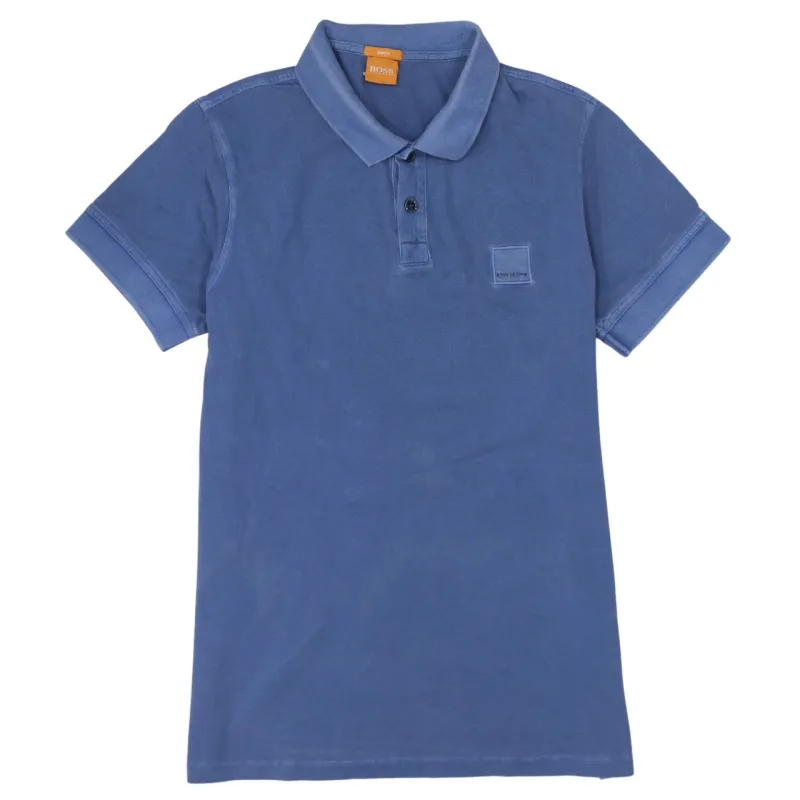 HUGO BOSS 90's Short Sleeves Quarter Button Polo Shirt Large Blue sold by Vintage Club