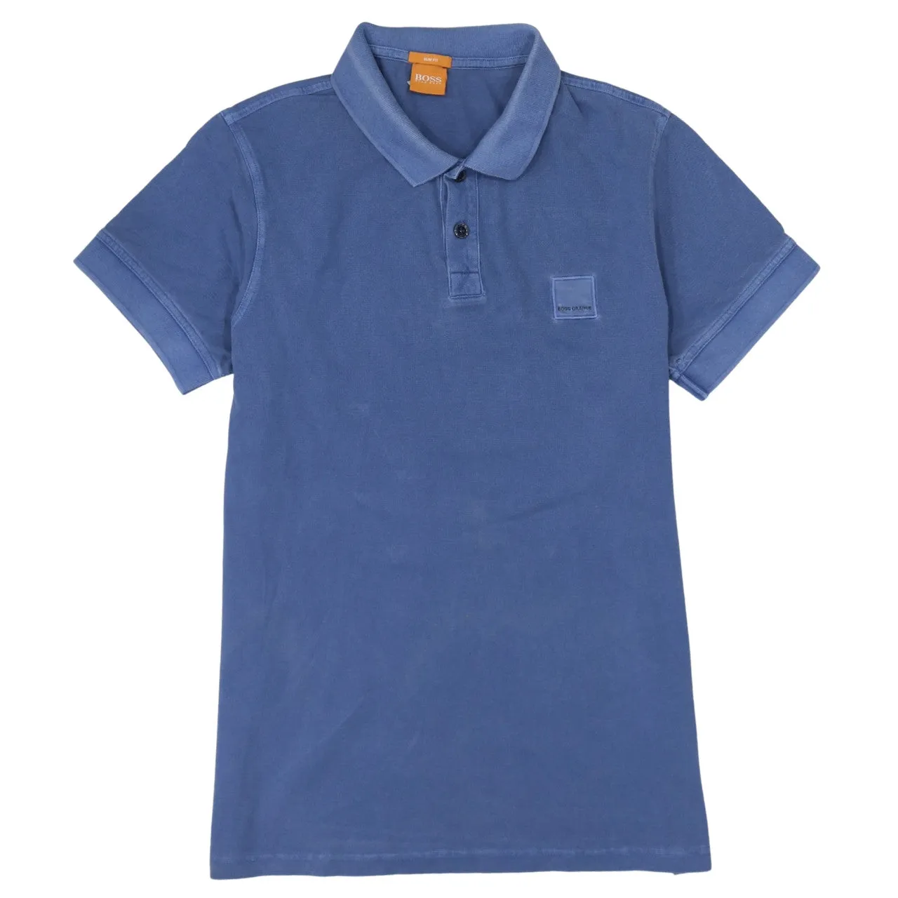 HUGO BOSS 90's Short Sleeves Quarter Button Polo Shirt Large Blue sold by Vintage Club