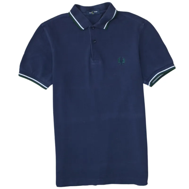 FRED PERRY 90's Short Sleeves Quarter Button Polo Shirt Small Navy Blue sold by Vintage Club