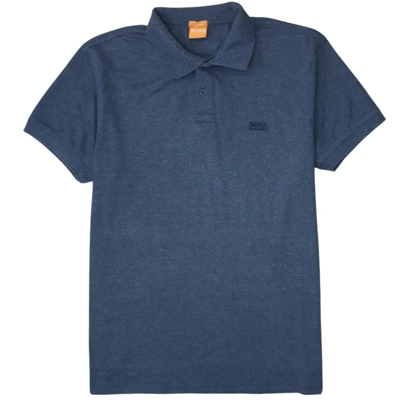 HUGO BOSS 90's Short Sleeves Quarter Button Polo Shirt Large Navy Blue sold by Vintage Club