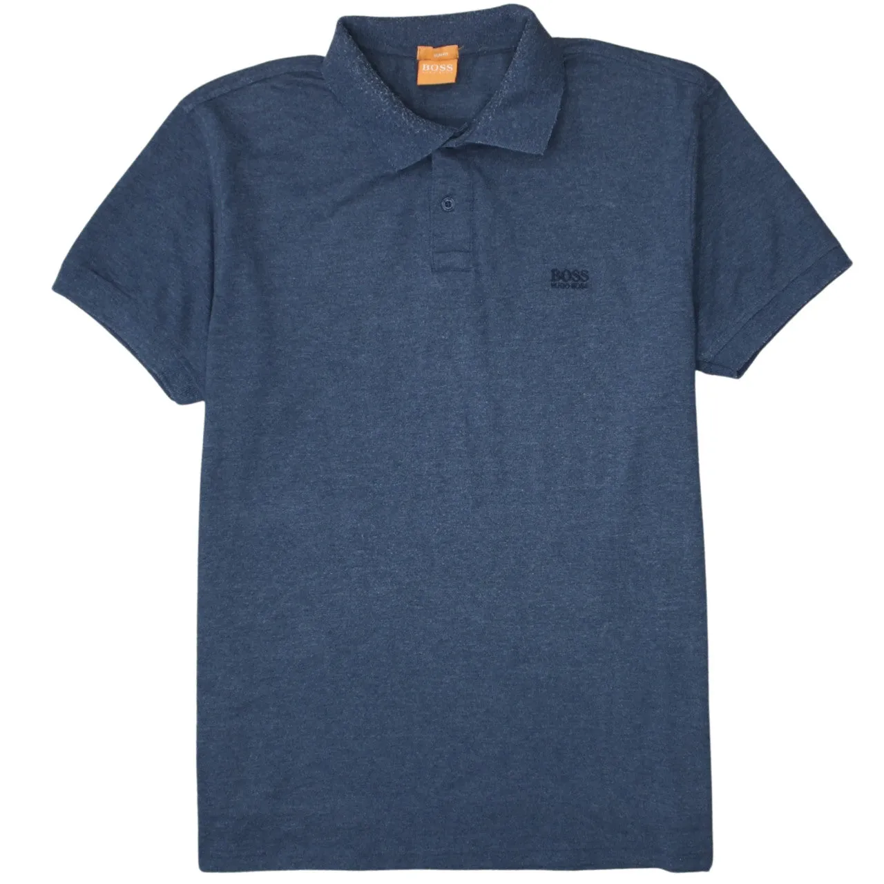 HUGO BOSS 90's Short Sleeves Quarter Button Polo Shirt Large Navy Blue sold by Vintage Club