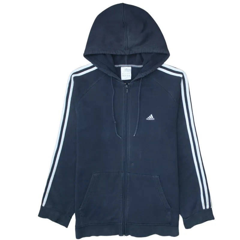 Adidas 90's Striped Sleeve Full Zip Up Hoodie Large Navy Blue sold by Vintage Club