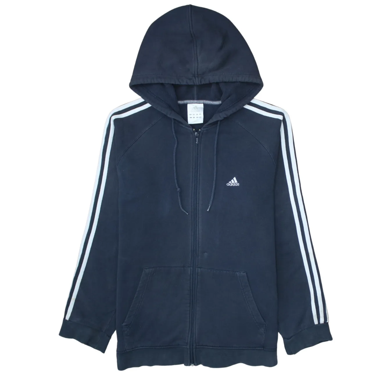 Adidas 90's Striped Sleeve Full Zip Up Hoodie Large Navy Blue sold by Vintage Club