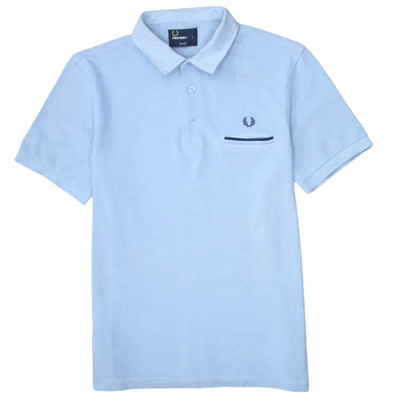 FRED PERRY 90's Short Sleeves Quarter Button Polo Shirt Large Blue sold by Vintage Club