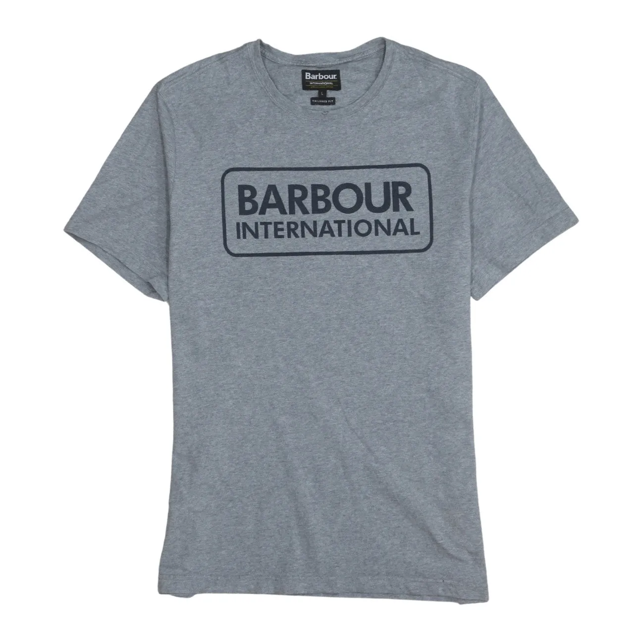 Barbour 90's Spellout Short Sleeves T Shirt Large Grey sold by Vintage Club