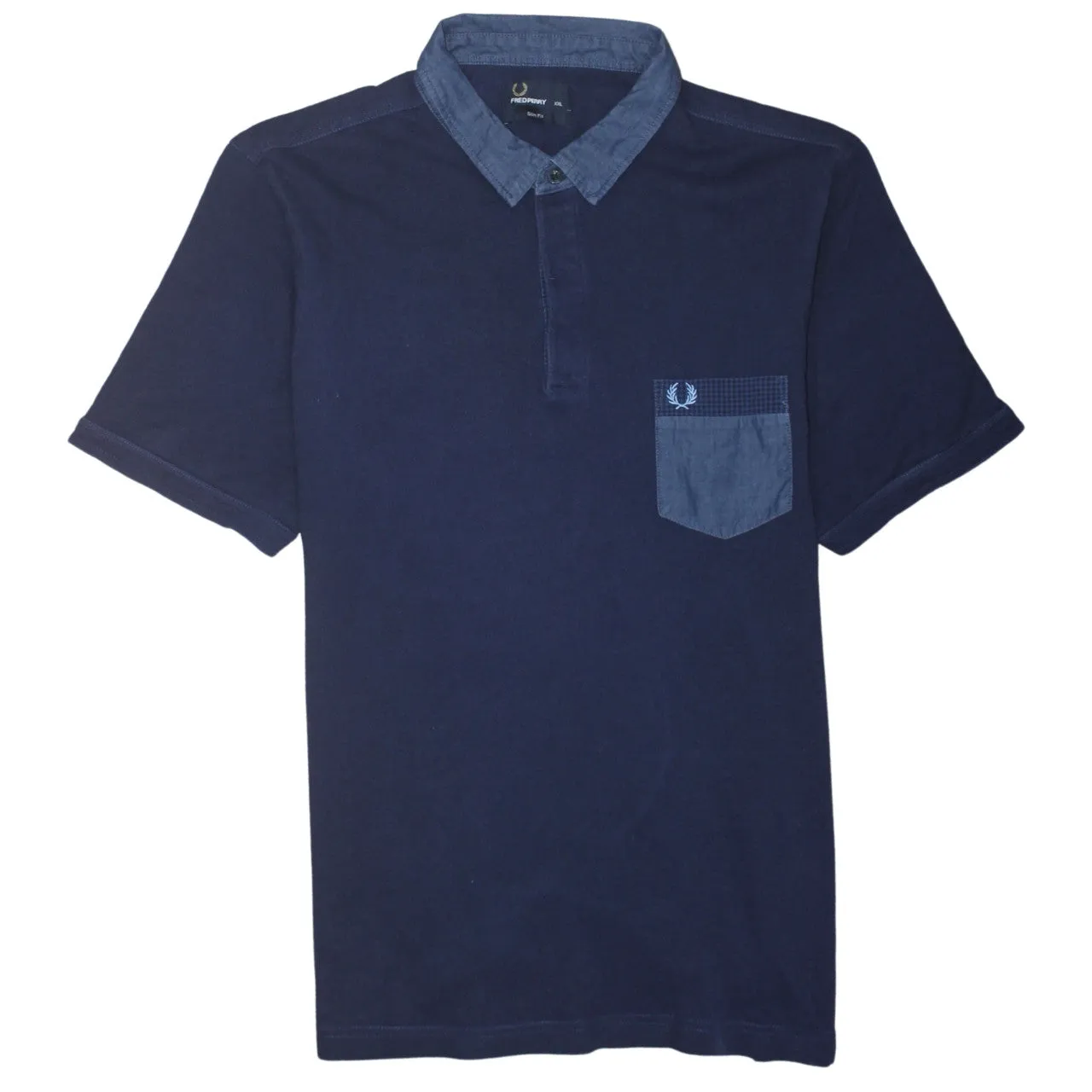 FRED PERRY 90's Short Sleeves Quarter Button Polo Shirt XXLarge (2XL) Navy Blue sold by Vintage Club