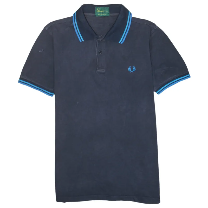 FRED PERRY 90's Short Sleeves Quarter Button Polo Shirt XLarge Navy Blue sold by Vintage Club