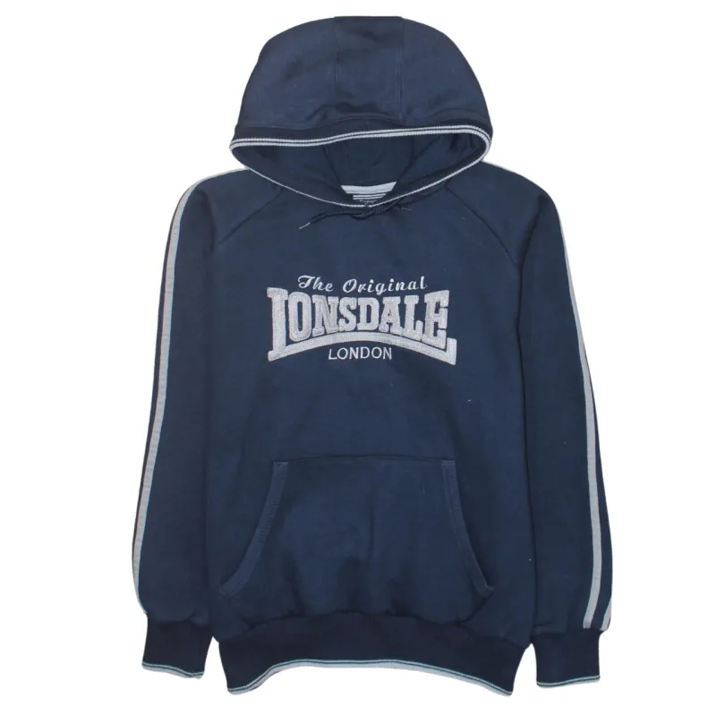 Lonsdale London 90's Spellout Pullover Hoodie Small Navy Blue made by Vintage Club